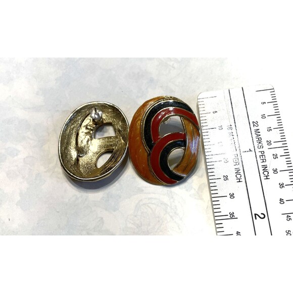 Vintage Enamel Fall Earrings 80's Fashion Pierced Orange Red Green Thanksgiving - Picture 5 of 6